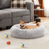 Anti-Slip Round Fluffy Plush Faux Fur Cat Bed,large gray