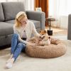 Anti-Slip Round Fluffy Plush Faux Fur Cat Bed, extra large Brown