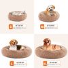 Anti-Slip Round Fluffy Plush Faux Fur Cat Bed, extra large Brown