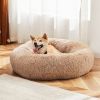 Anti-Slip Round Fluffy Plush Faux Fur Cat Bed, extra large Brown