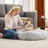 Anti-Slip Round Fluffy Plush Faux Fur Cat Bed,large gray