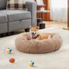 Anti-Slip Round Fluffy Plush Faux Fur Cat Bed, extra large Brown