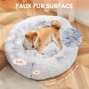 Anti-Slip Round Fluffy Plush Faux Fur Cat Bed,large gray
